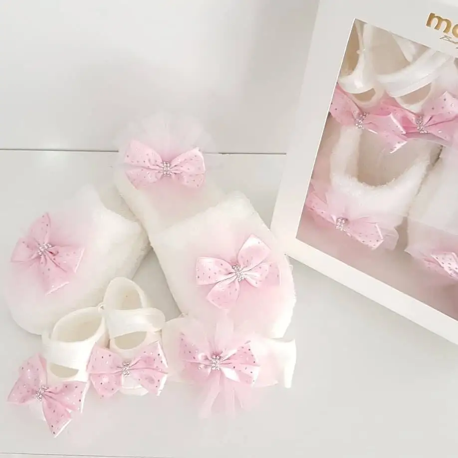 Розовая марлевая лента с кубическим цирконием и рюшами набор из 4 шт.|Комплекты