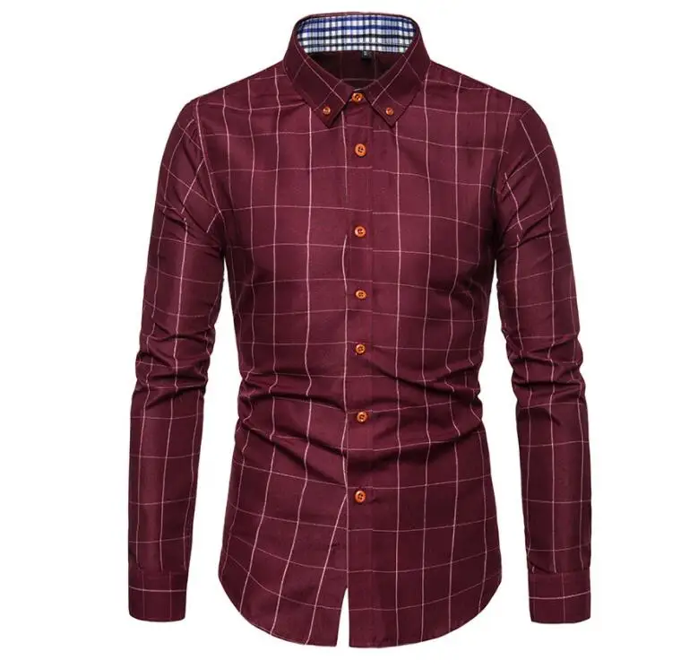 Брендовая Повседневная Весенняя Роскошная Клетчатая Мужская рубашка с длинным