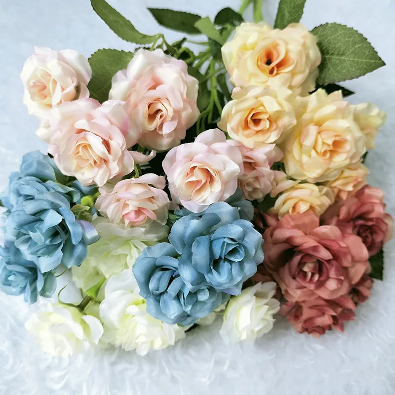 

2 Branch Artificial Rose Fake Flower Indoor Living Room Decorative Shooting Bouquet Silk Flowers Decoration for Wedding Table