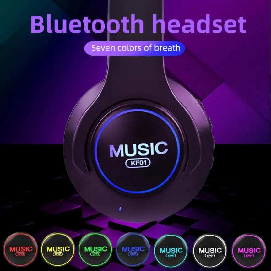 

KF01 Wireless Headphones Bluetooth Gaming Headset with Mic Foldable LED Light Sports Music Earphones Earbuds Noise-Cancelling