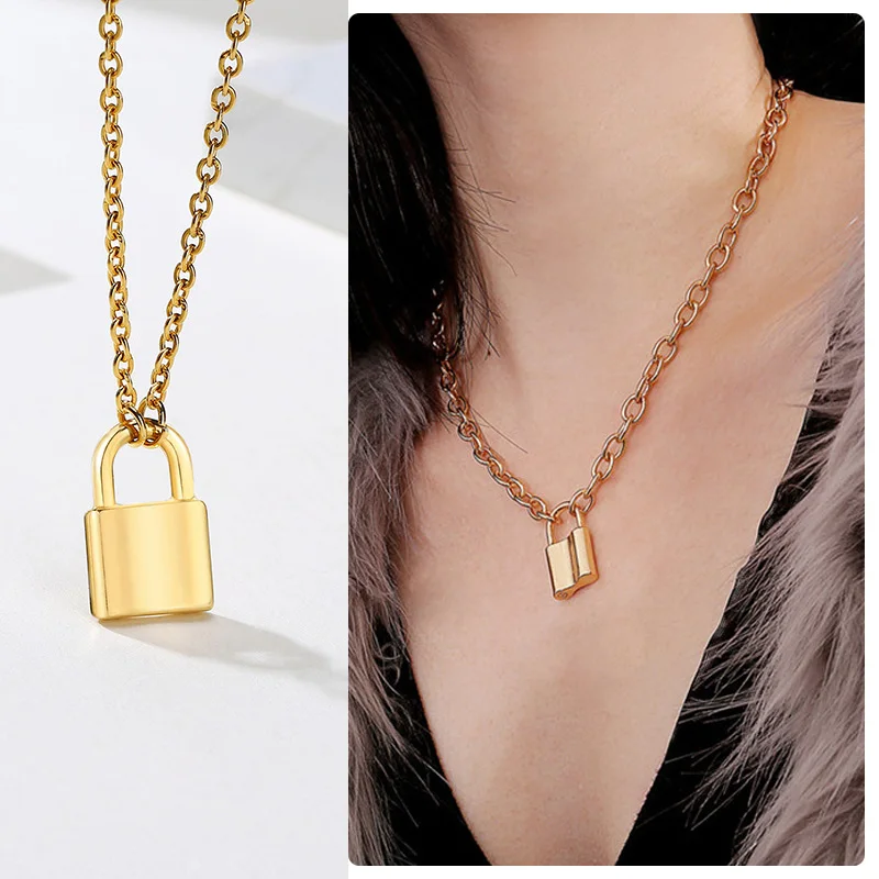 

Padlocked Pendant Locked Choker Necklace Stainless Steel Charm Tiny Layered Women Necklace