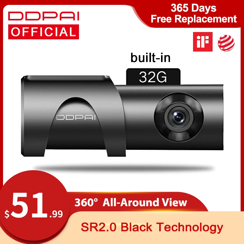 Видеорегистратор DDPAI Mini 3 1600P HD Автомобильный видеорегистратор с Wi Fi и монитором