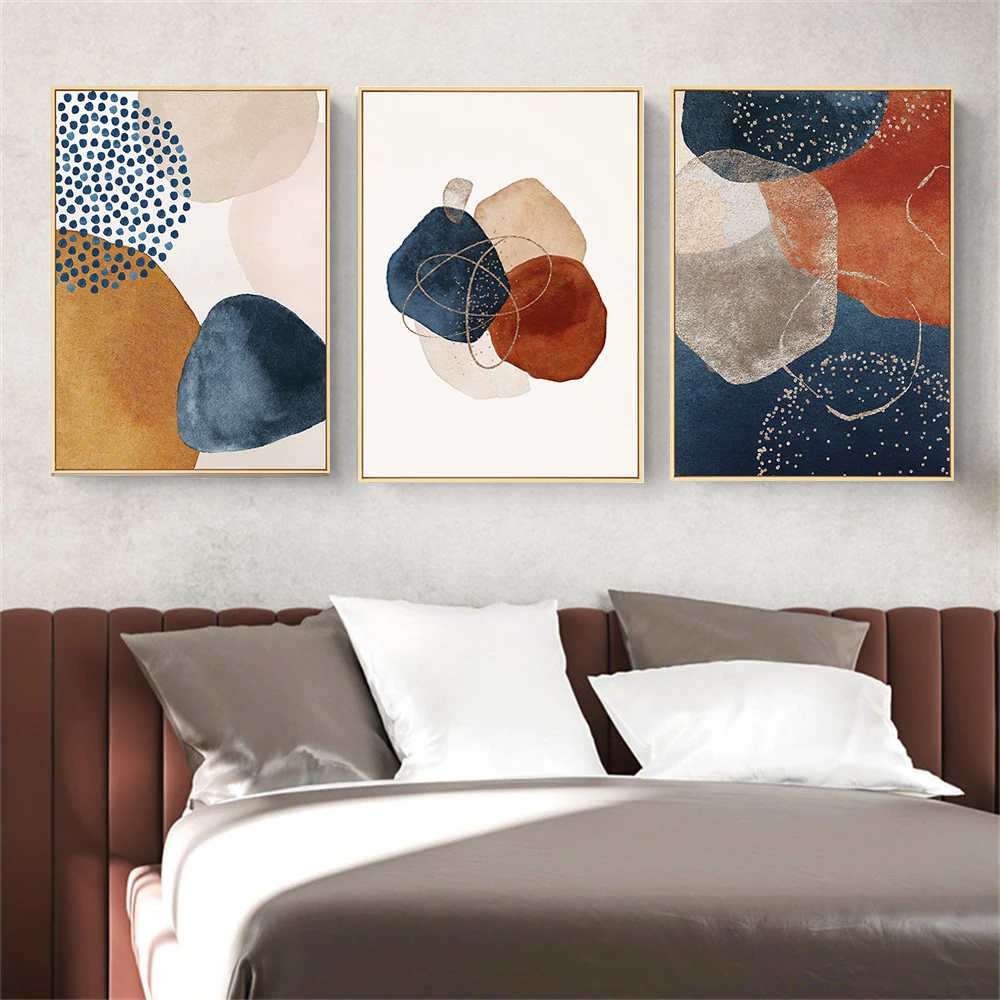

Simple Abstract Geometric Line Morandi Orange Wall Poster Print Nordic Canvas Painting Art pictures Living Room Home Decor
