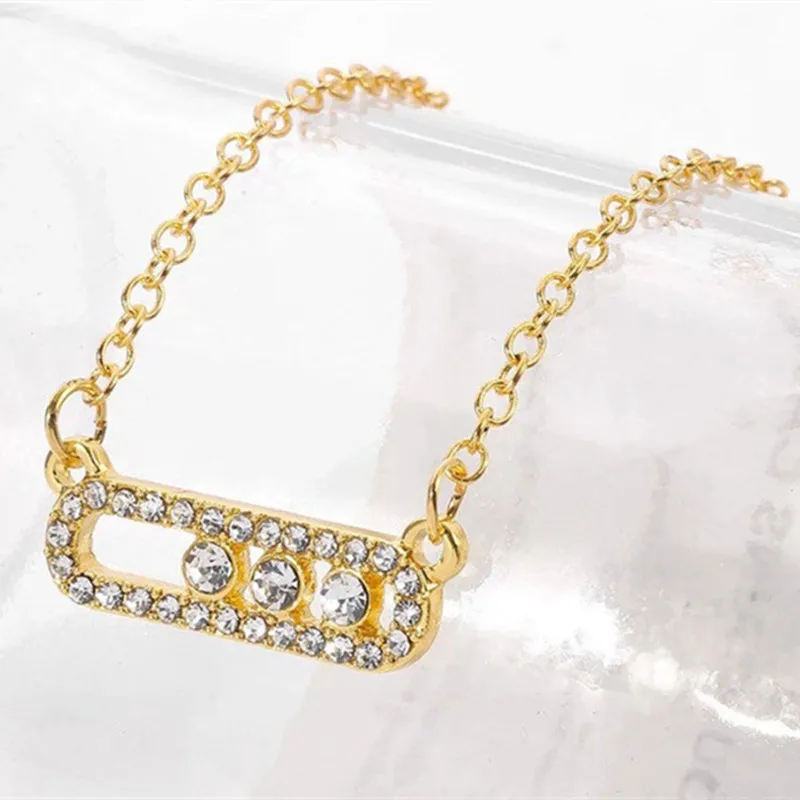 Women Girls Necklace Baby Move Stainless Steel Shiny 3 Zirconium Gloss Removable Shin Transparent Rhinestone Clear CZ Necklaces | Украшения