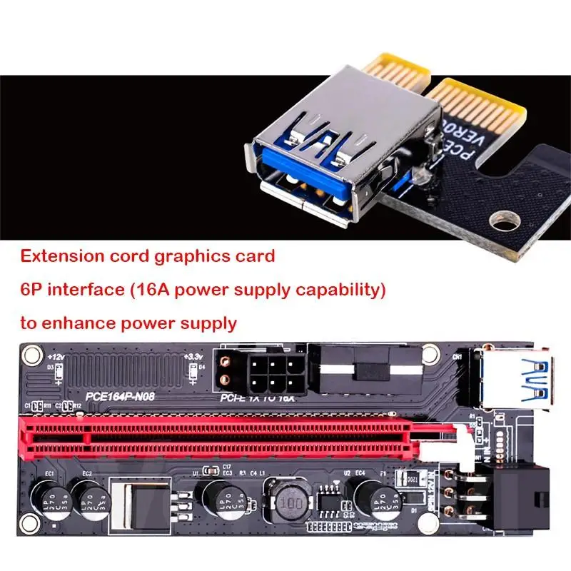 

100pcs Newest VER009 USB 3.0 PCI-E Riser For Video Card Express 4x 8x 16x Extender Riser Adapter SATA 15pin to 6pin Power Cable