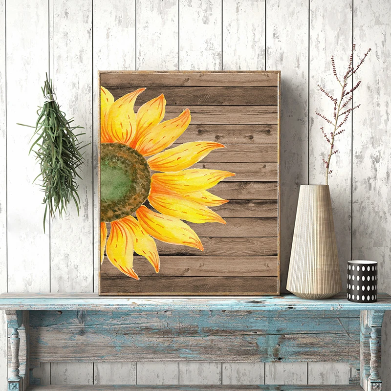 Растительный постер с изображением подсолнухов настенная Картина на холсте в