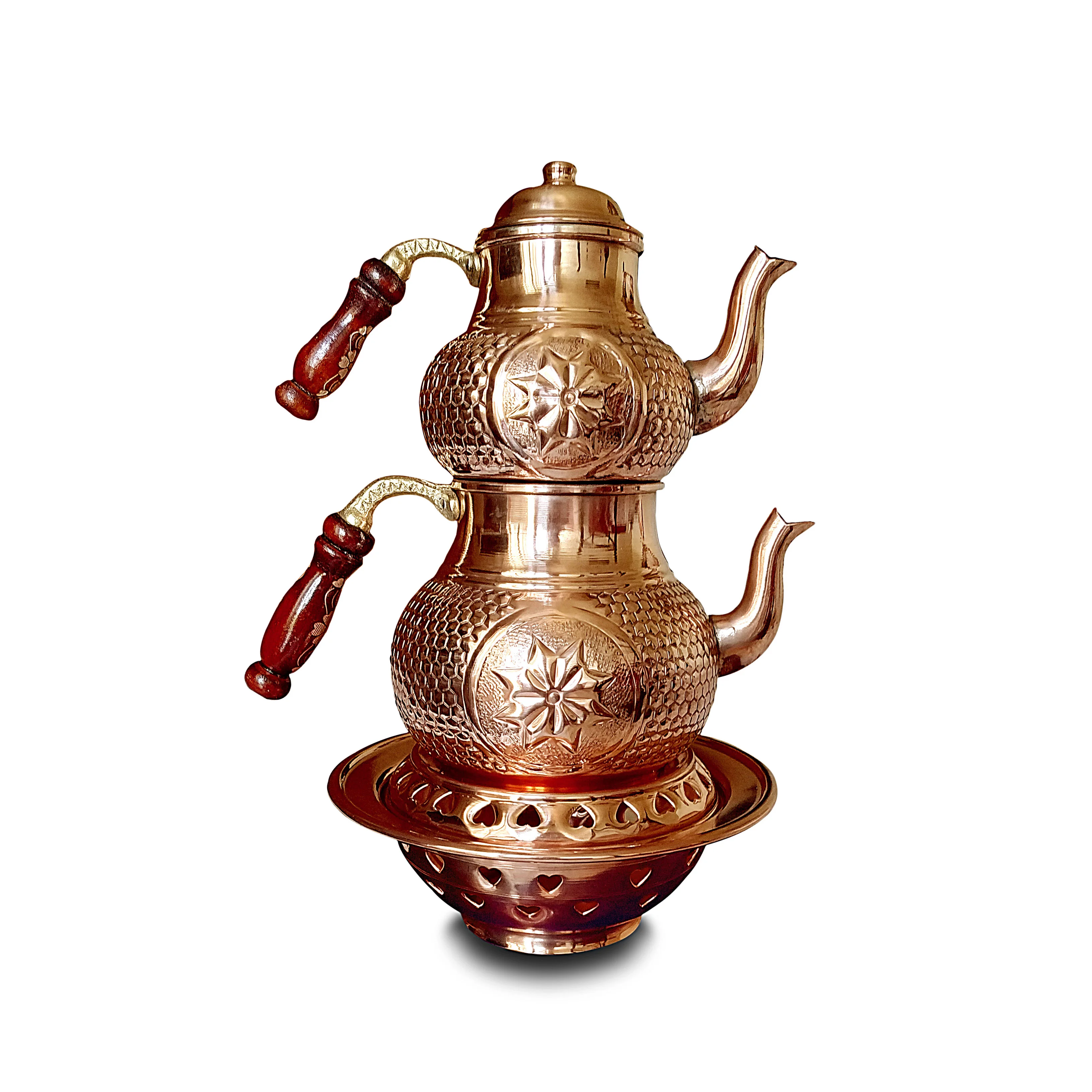 

Handmade Copper Teapot with Ottoman Heater, Authentic Style Honeycomb Pattern, Samovar , Kettle , 3 Pieces
