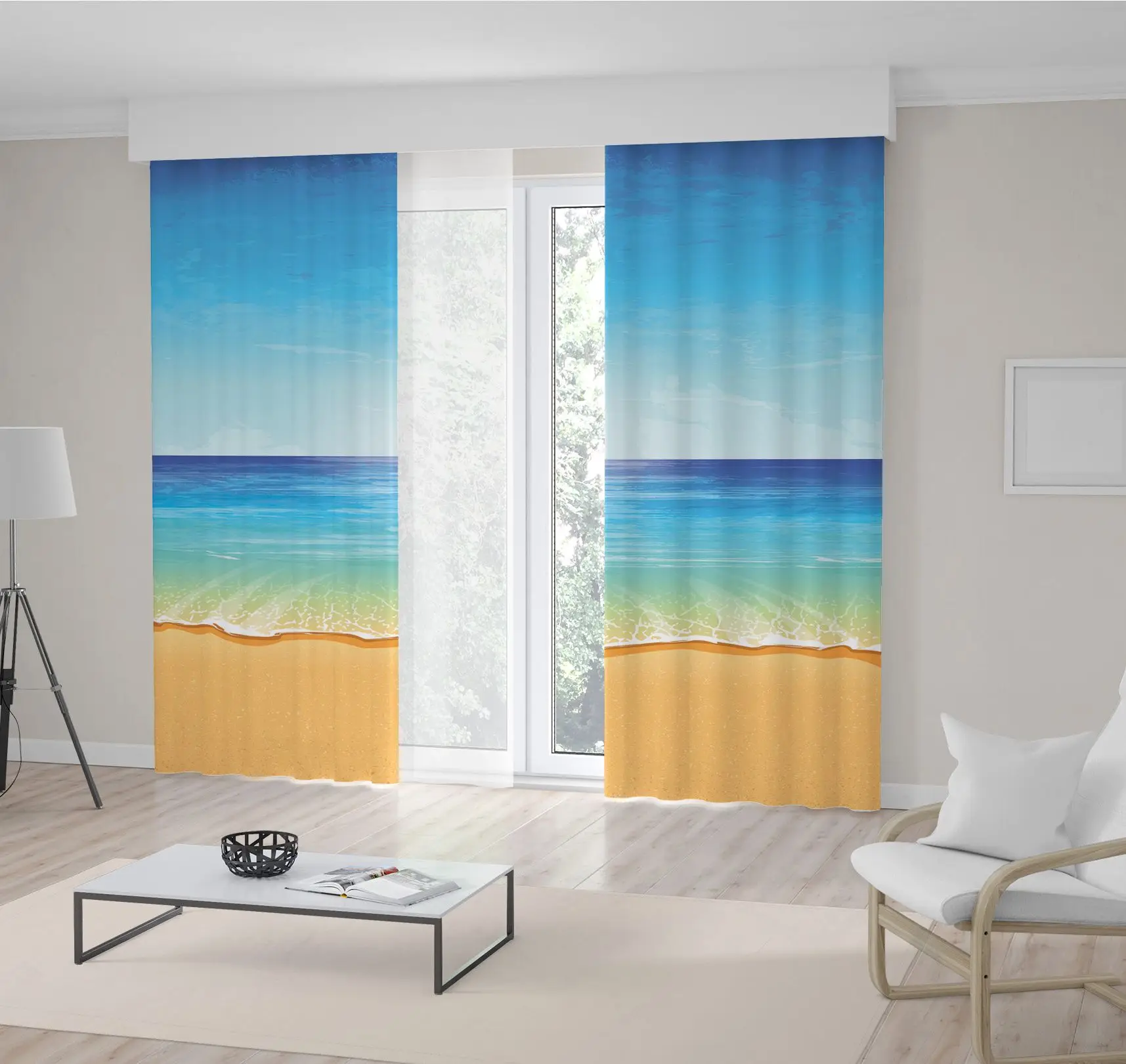 Занавес морской пейзаж Романтический песчаный спокойный пляж Солнечный день