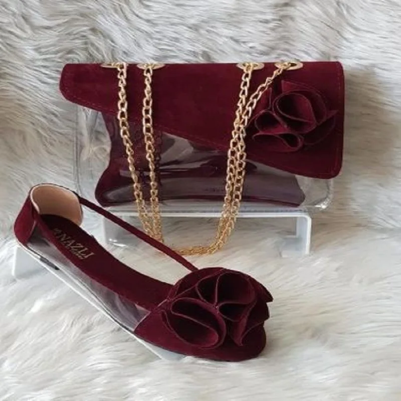 

Women's Transparent-Burgundy Shoes and Bag African Wedding Party Night Suit Combination Spring Summer New Model Afro