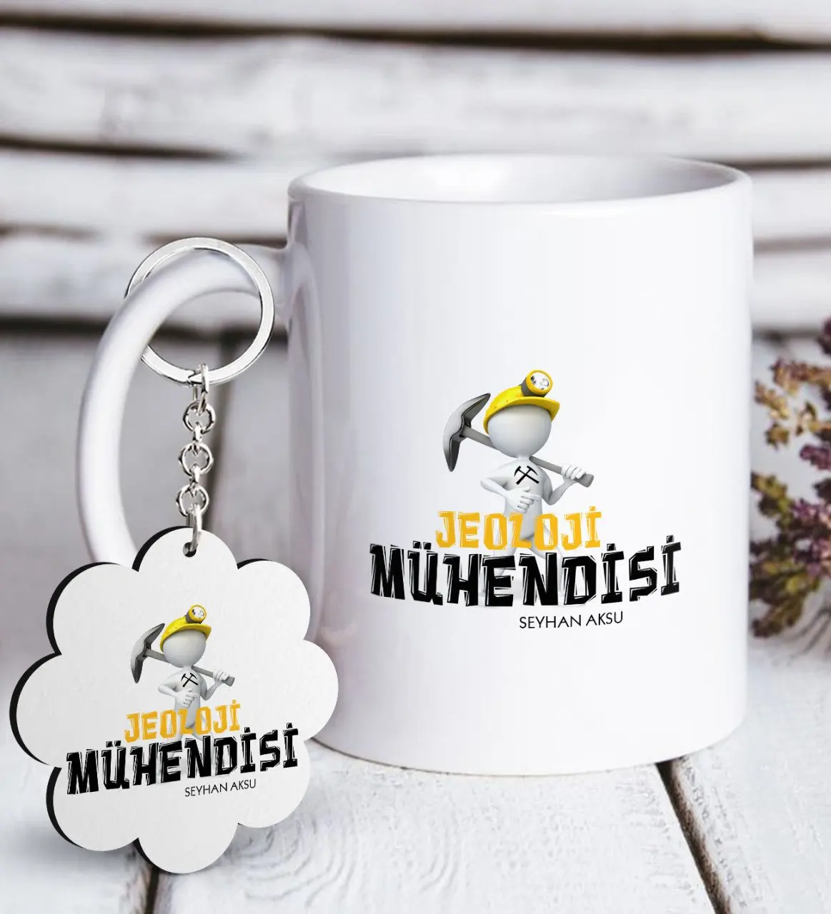 

Personalized Professional Geological Engineer White Mug and Keychain Gift Seti-1