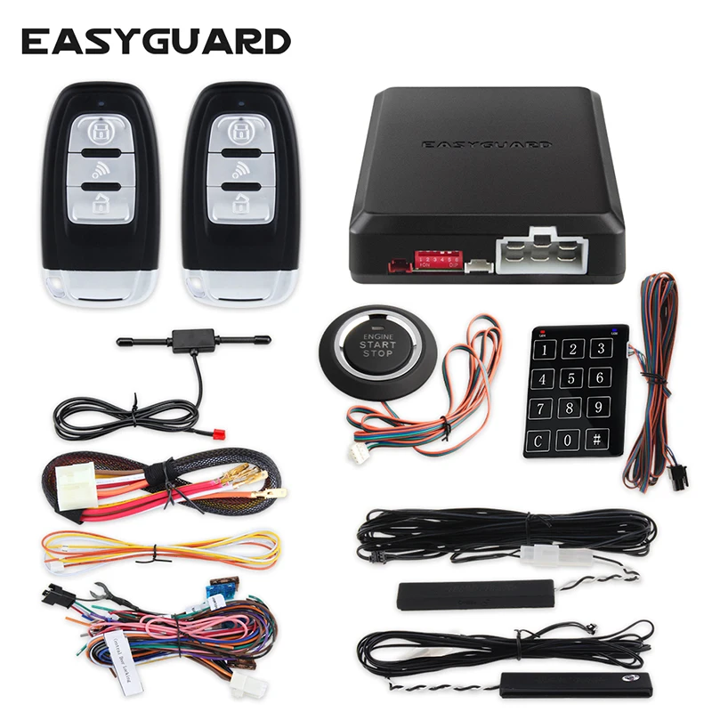 EASYGUARD универсальная система автосигнализации PKE автоматический запуск умный Пусковой двигатель запуск и сенсорный ввод пароля резервный код прыжка
