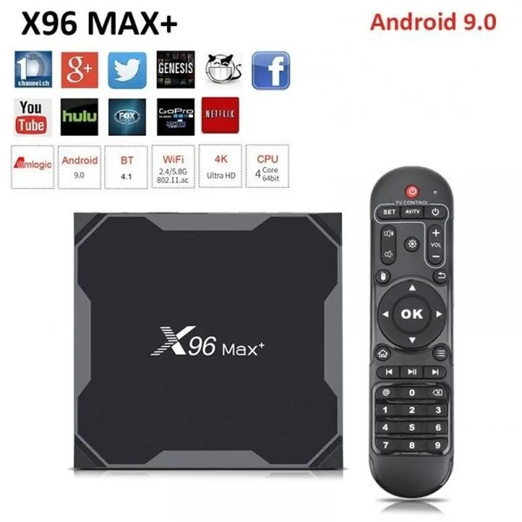 Smart TV приставка X96 Max+ 2Gb+16Gb 4Gb+32Gb Android 9.0 IPTV OTT 3840x2160 4K UHD HDMI H.265 Wi-Fi Amlogic S905X3 - купить по