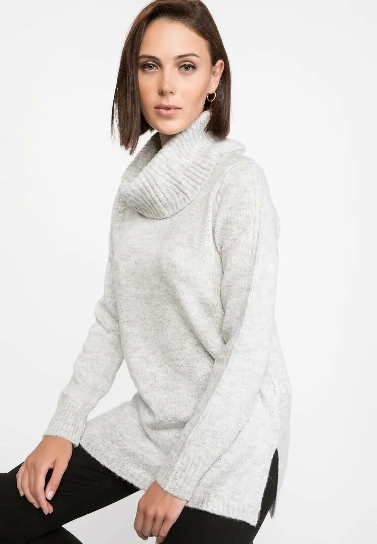 DeFacto женский модный вязаный свитер с отложным воротником Женский Повседневный