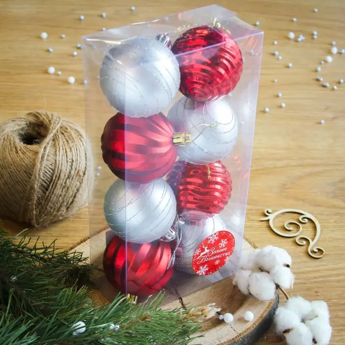 Набор шаров пластик d-5 5 см 8 шт 'Приор' красный и серебро (комплект из 4 шт) |