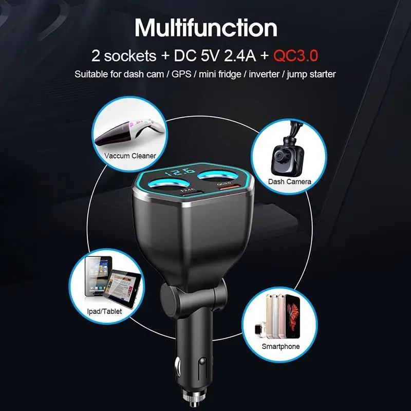 QC 3 0 розетка для автомобильного прикуривателя адаптер питания с двумя USB портами