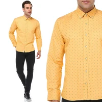 Mens shirts Printed Long Sleeve shirts for men High Quality Yellow Shirt Polka Dot Men Dress Shirt slim fit shirts men new Varetta