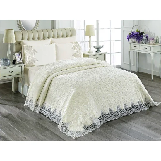 

YOUR WONDERFUL COVER KINGS AND QUEENS worthy Home Double Guipureed Blanket Bedspread Set Cream FREE SHİİPİNG