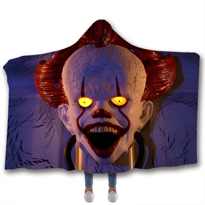 Аниме страшная маска Ужас It печатных плюша на меху с капюшоном и застежкой Одеяло