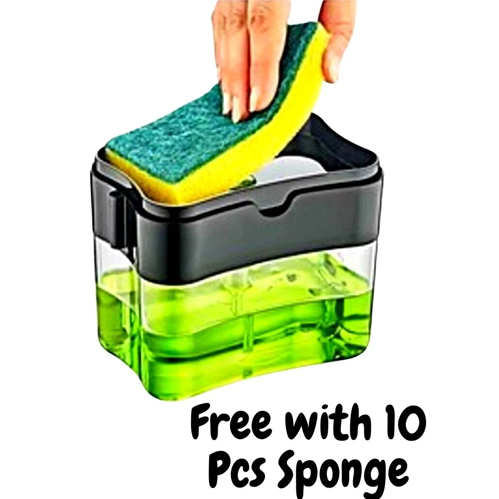 Kitchen Scrubbing Liquid Detergent Dispenser 2 in 1 Hand Press Soap Filling Injector Sponge Automatic 10 Pcs Free | Обустройство дома