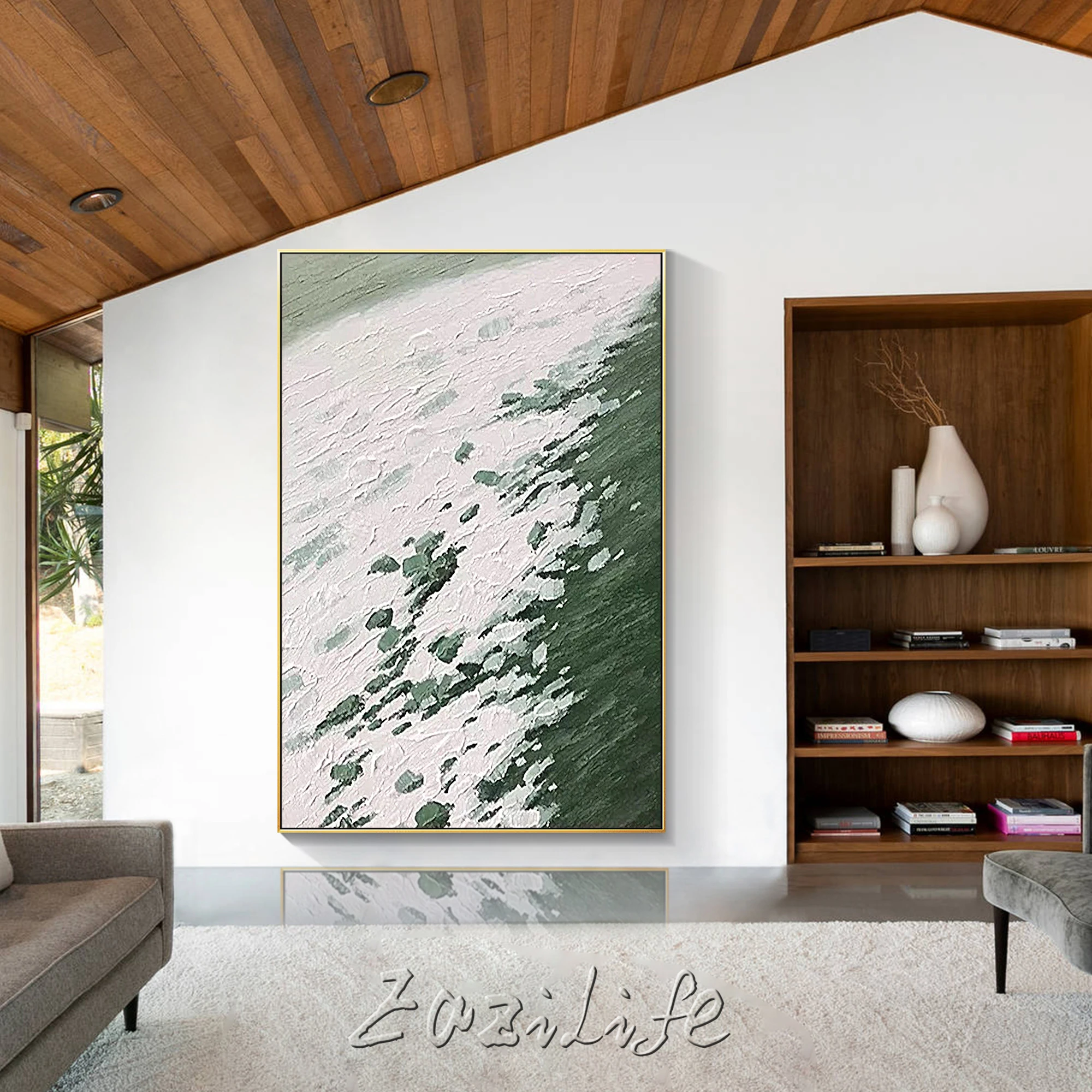 Белая и зеленая Минималистичная абстрактная живопись Большой Настенный декор