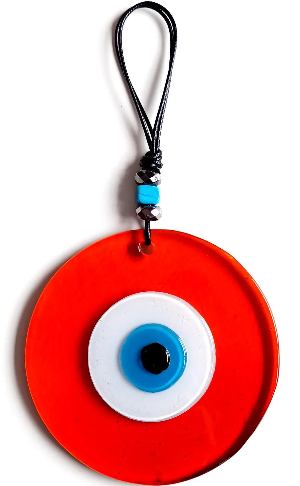 Handmade Orange Color Clear Glass Leather String Wall Ornament Evil Eye
