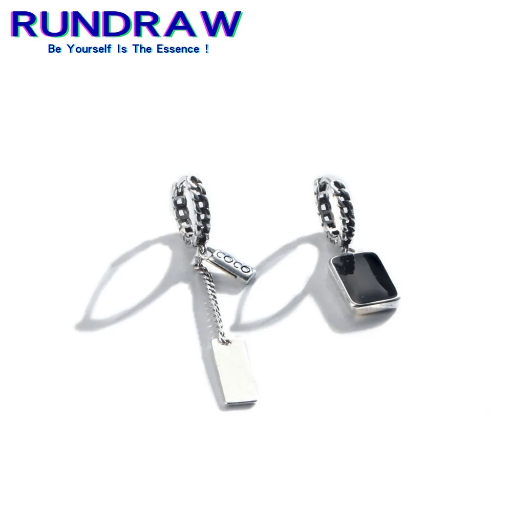 

Rundraw Trendy Fashion Silver Color Women Black Gem Square Tag Pendant Earring Jewelry For Gothic Party Jewelry Gifts Earrings