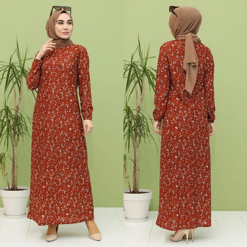 Женское винтажное платье с цветочным принтом длинным рукавом и оборками |