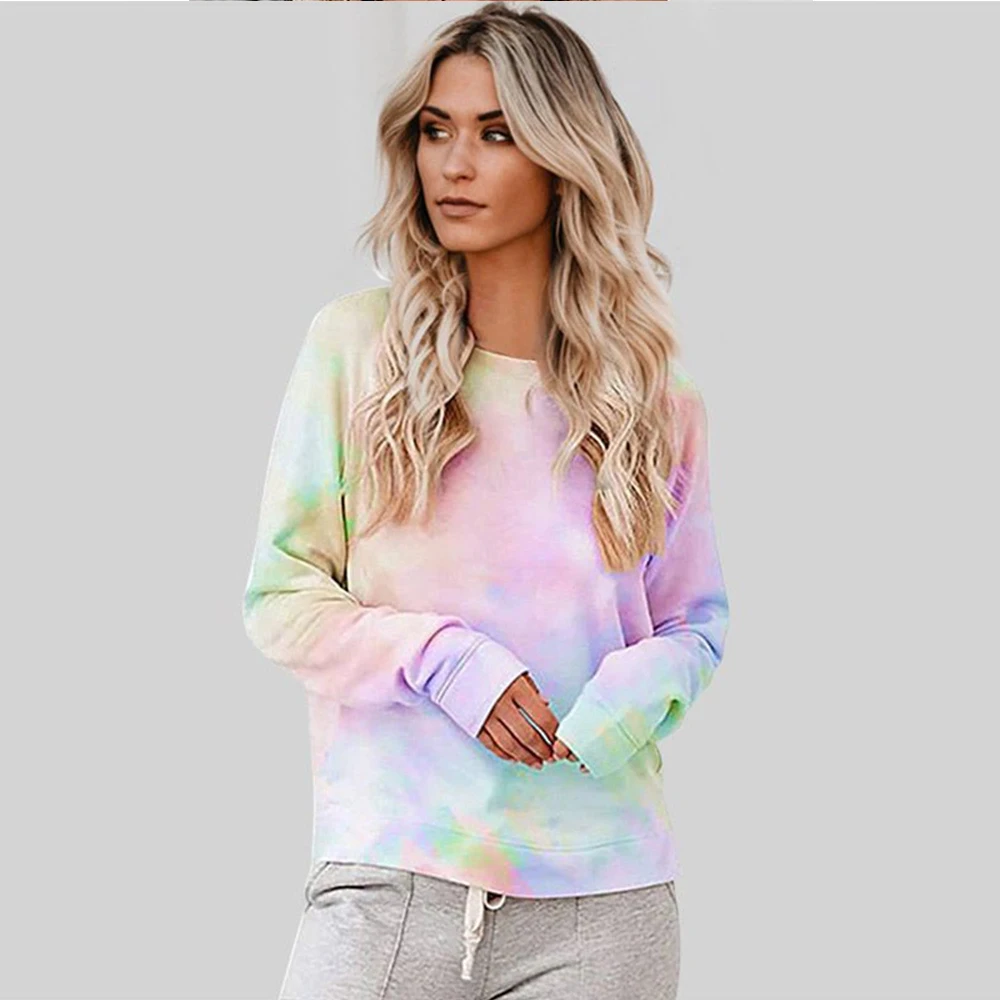 

Женские хлопковые толстовки с капюшоном, разноцветный Повседневный пуловер в стиле Харадзюку, свитшот с принтом тай-дай, дамская модная ули...