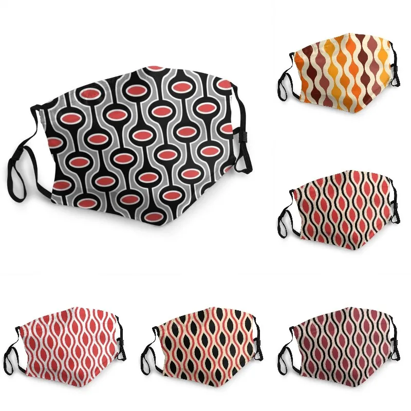 

Breathable Funky Mid Century Modern Ogee Pattern Face Mask Anti Haze Dustproof Protection Cover Mask Respirator Mouth Muffle