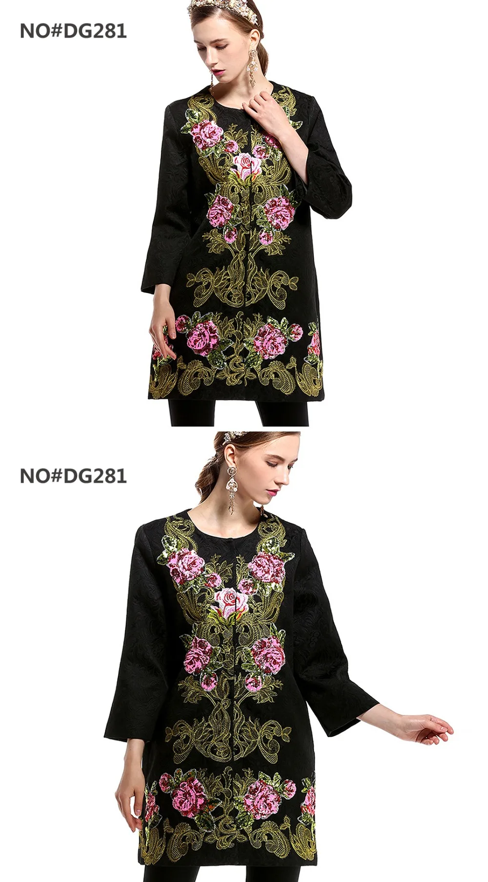 Осень, Женское пальто, модное, подиум, с принтом кактуса, 3XL, Тренч, элегантное, женское, с длинным рукавом, большое, шерстяное, с вышивкой, пальто