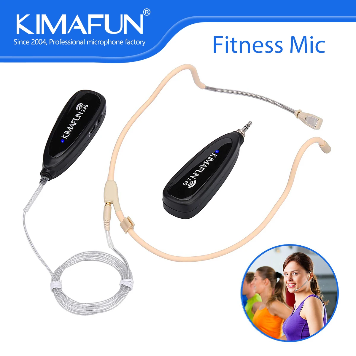 KIMAFUN Wireless Headset Waterproof Microphone for Fitness Instructor Spinning Yoga Serobics Pilates Coach Online Lesson Record