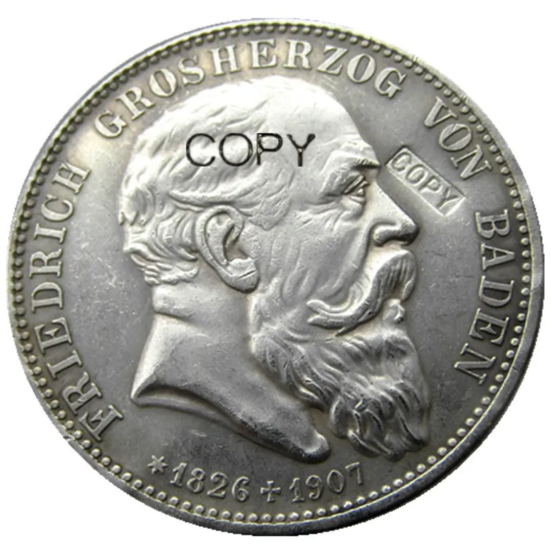 1907 немецкие Штаты Баден 5 Mark Посеребренная КОПИЯ монета coin coins coin copycoin replica