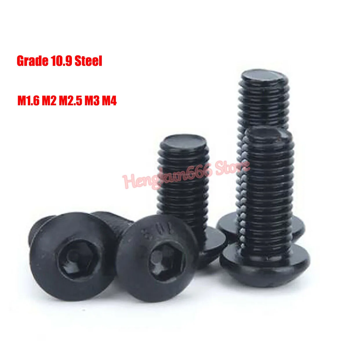 

M1.6 M2 M2.5 M3 M4 Button Head Socket Cap Screws Allen Bolts Round Head Hex Drive Screw ISO7380 Grade 10.9 Steel Black