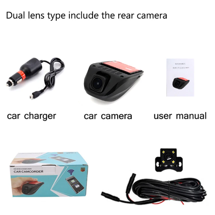 2 lens Ainina WiFi Скрытая Автомобильная dvr камера рекордер, Wi-Fi Автомобильная dashcam с камерой заднего вида управление приложением - Название цвета: 2 lens
