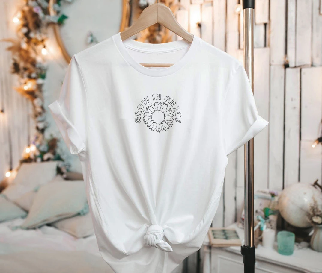 

Рубашка с рисунком «расти в грации», милая Женская модная хипстерская Винтажная Футболка со слоганом, цитатами, религиозный подарок, футбол...