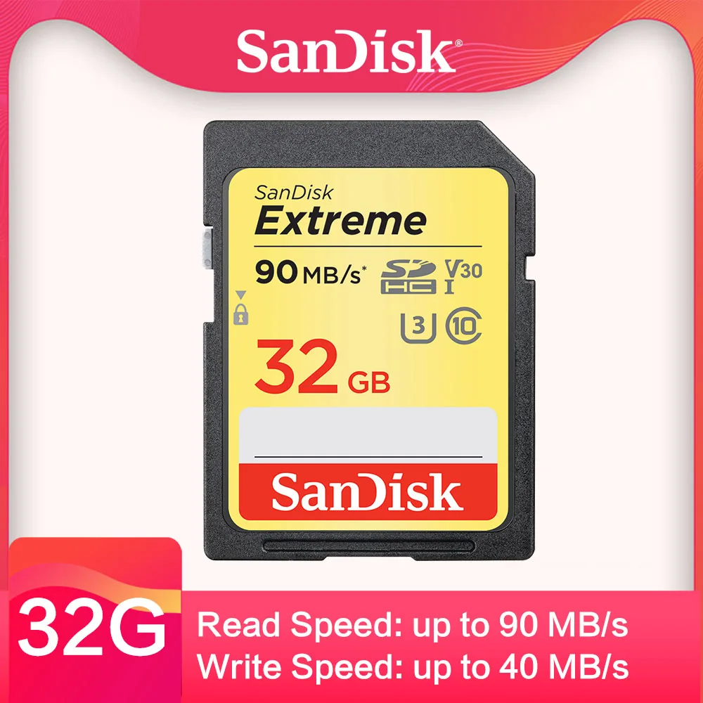 Карта памяти SanDisk Extreme Class10 SD 32 ГБ 90 МБ/с./с карта 64 планировка 4 K UHD C10 U3 V30 150 128
