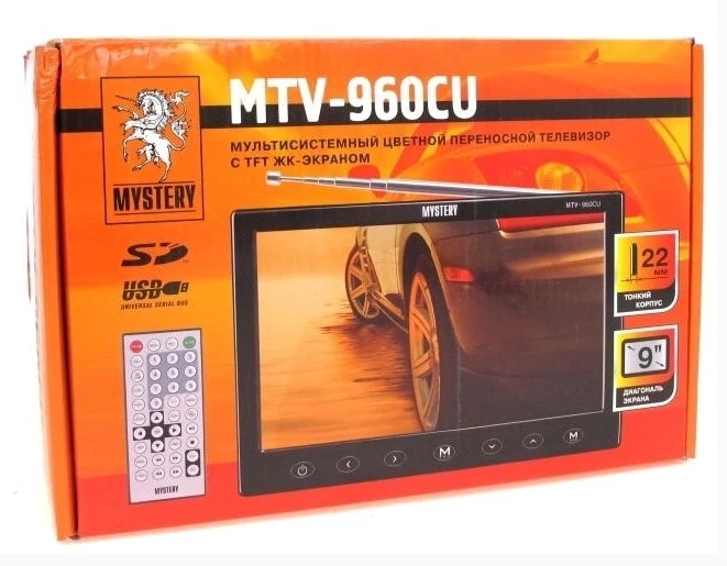 MYSTERY Телевизор MTV-960CU черный экран 22см 12V переносной | Электроника