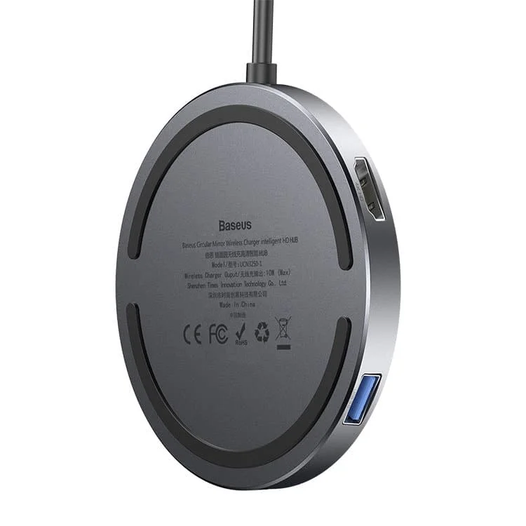 Хаб с беспроводной зарядкой Baseus Circular Mirror (USB х4 + Type-C PD) Серый | Электроника
