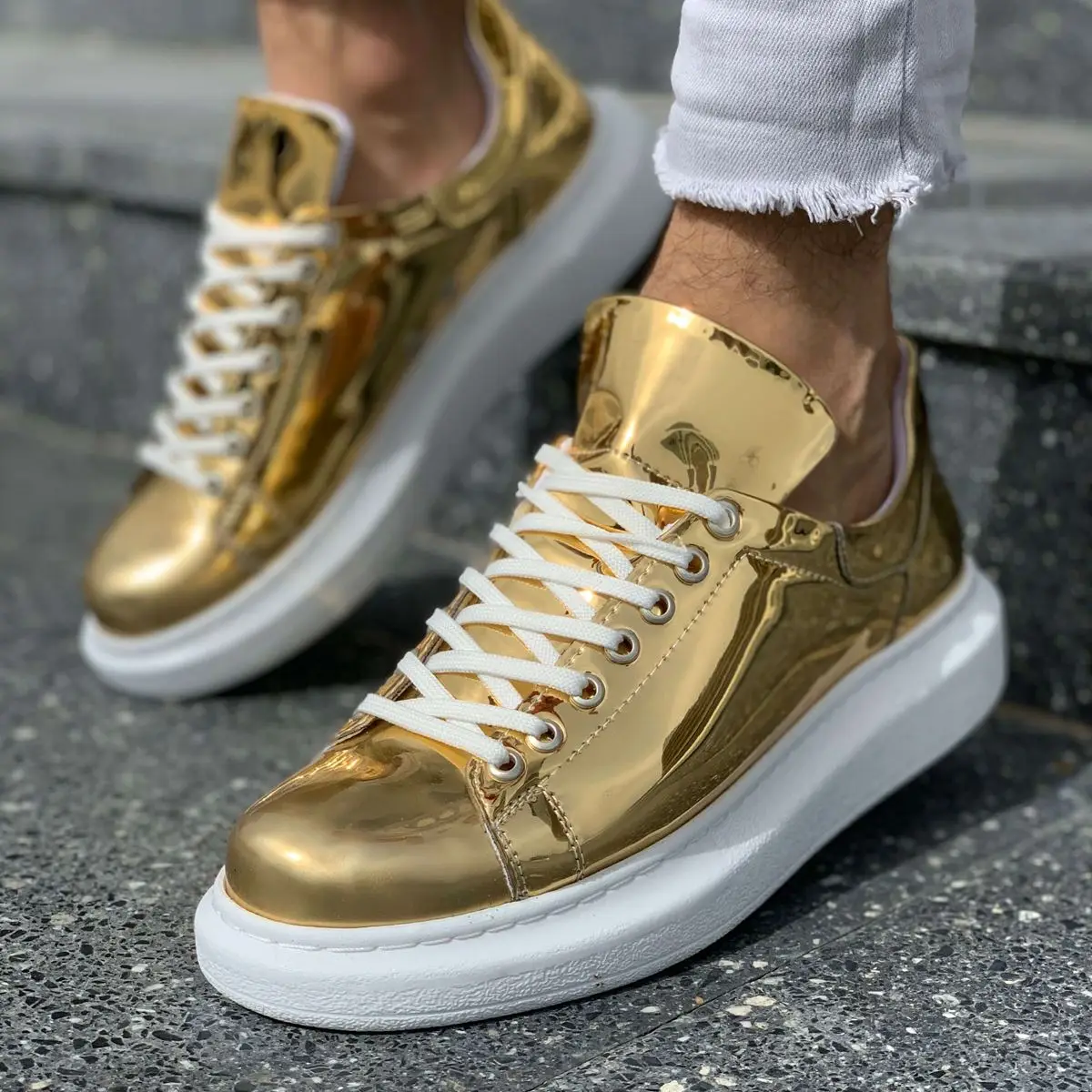 

MP260 Casual Vegan Leather Sport Shoes Gold Color Walking Shoes Free Shipping Orthopedic Sole