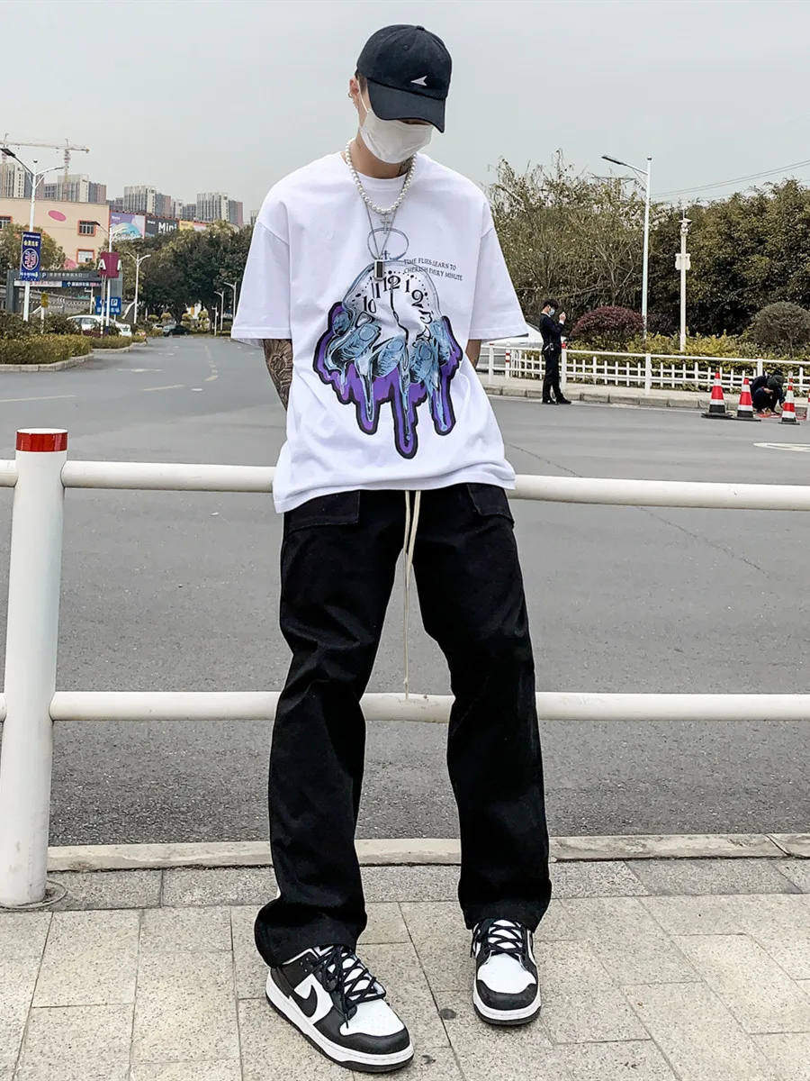 High Street Harajuku Pants Trousers for Men Can Tighten Streetwear Luxury Men's Kanye Fashion Hip Hop Japanese Punk Clothing | Мужская