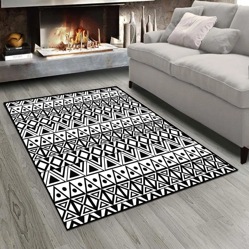 

Else Black White Ethnic Lines Stripes Morrocan 3d Print Non Slip Microfiber Living Room Modern Carpet Washable Area Rug Mat