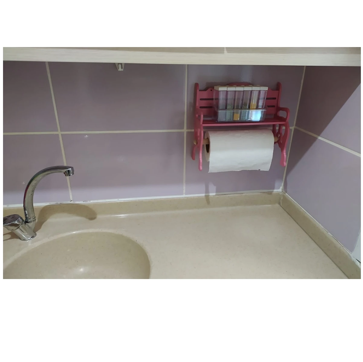 

Wooden Bamboo Organizer Toilet Roll Towel Paper Holder Bathroom Kitchen Wall Mount Spice Condiment Vinegar Lemon Bottle