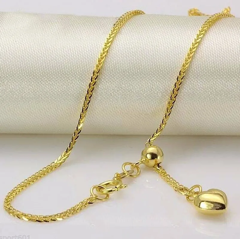 

BEST GIFT AU750 Yellow Gold Necklace / Adjustable wheat Chain /17.7L 2.5g