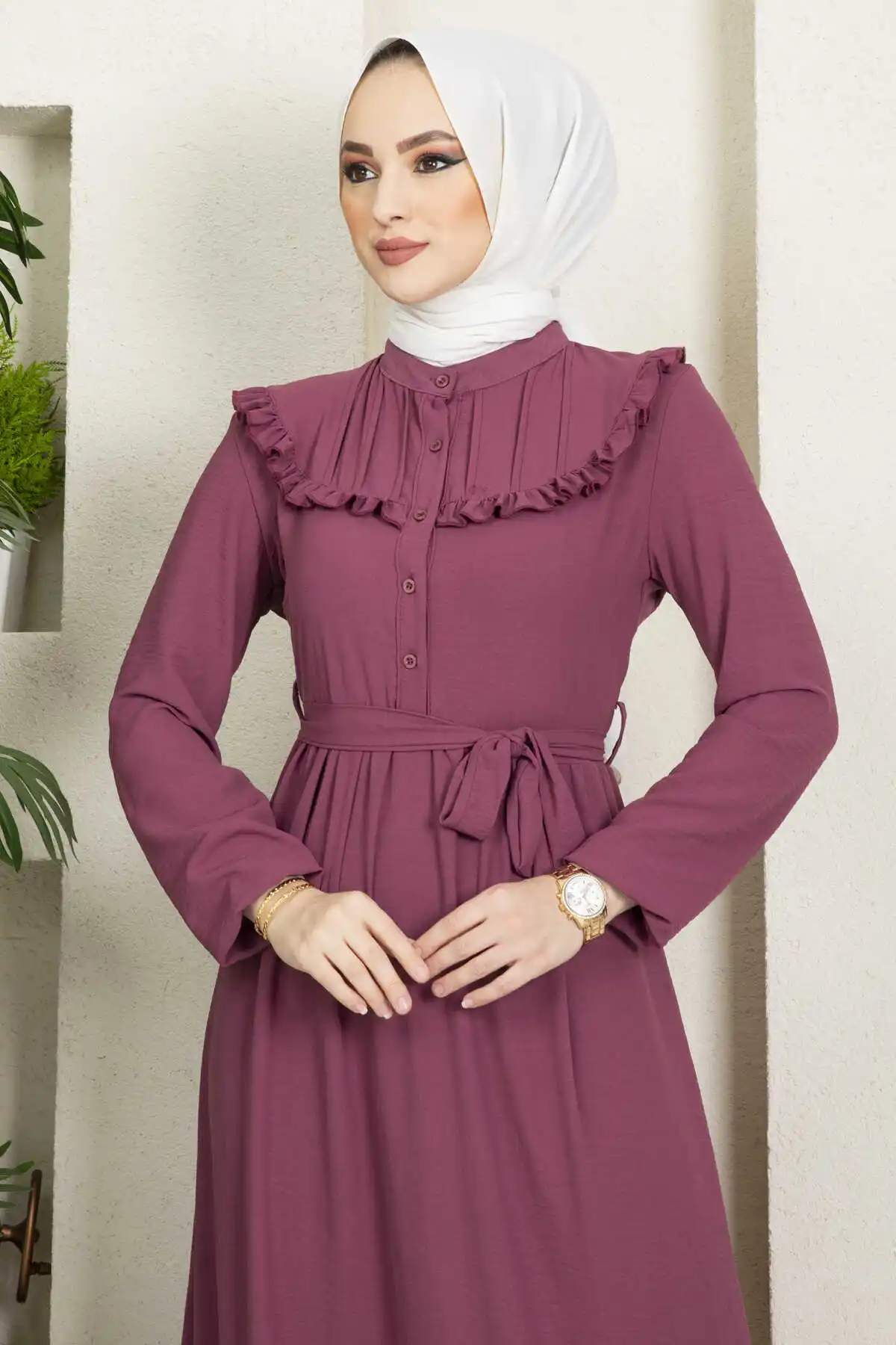 

Women's Clothing Front Frilly Buttoned Aerobin Hijab Dress Summer Eid Djellaba Abaya Dubai Robe Femme Musulmane Muslim Islamic