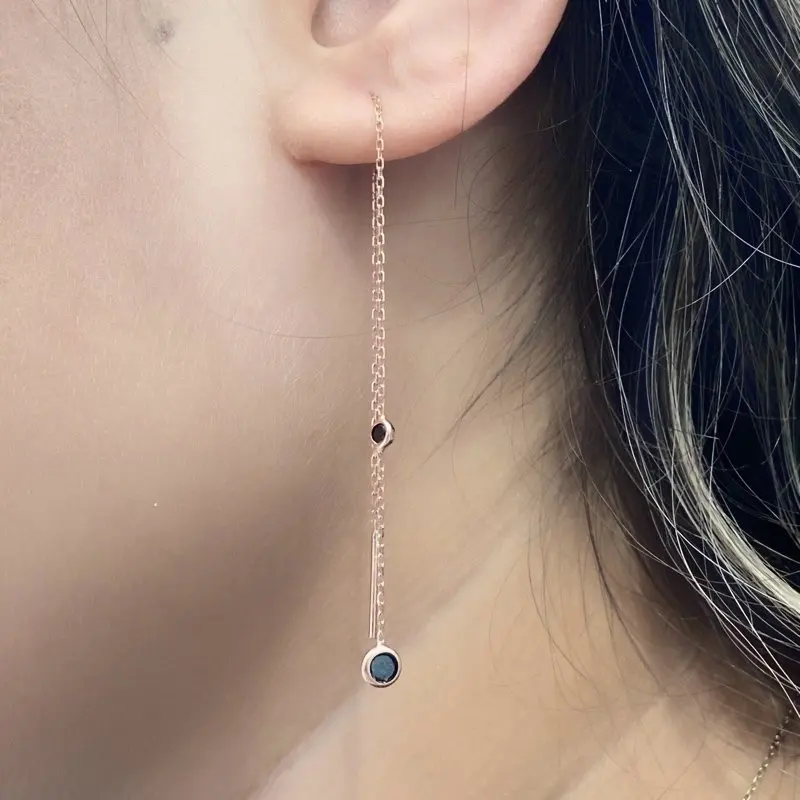 

Long Black Cubic Zirconia 13 cm Silver Chain Earrings