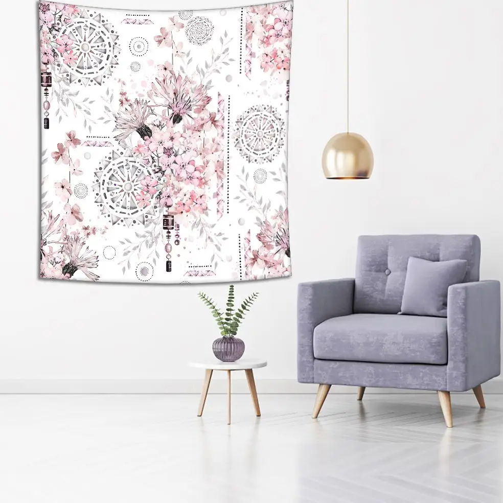 Гобелен Мандала геометрические узоры и летние цветочные орнаменты цветочный