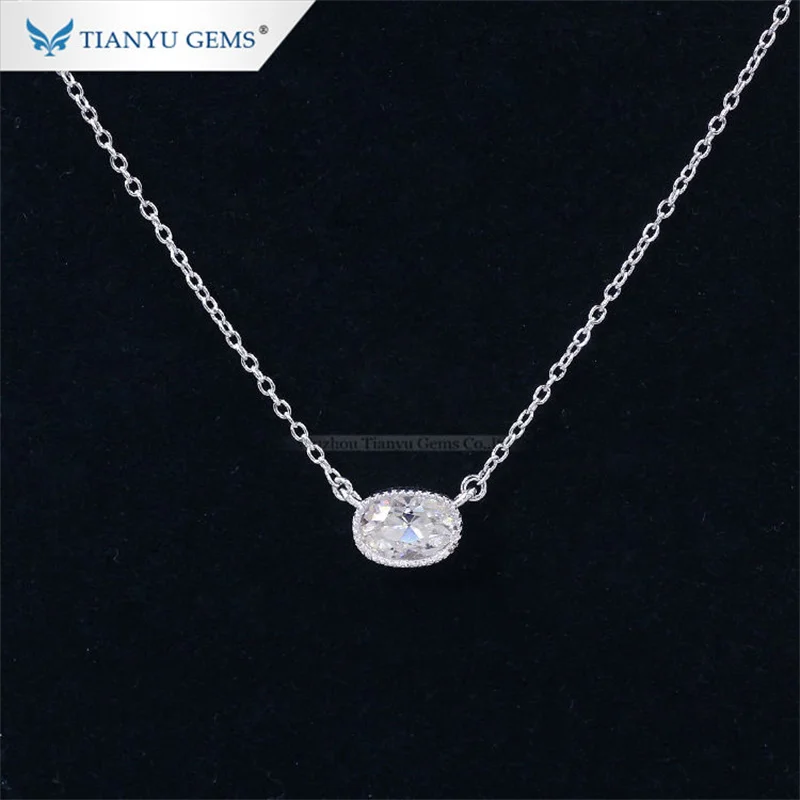 

Tianyu Gems Women 1ct Oval Moissanite 14K 18K White Gold Necklace Pendant 5X7mm OEC Cut DEF Diamond Au750 Chain Necklace Jewelry