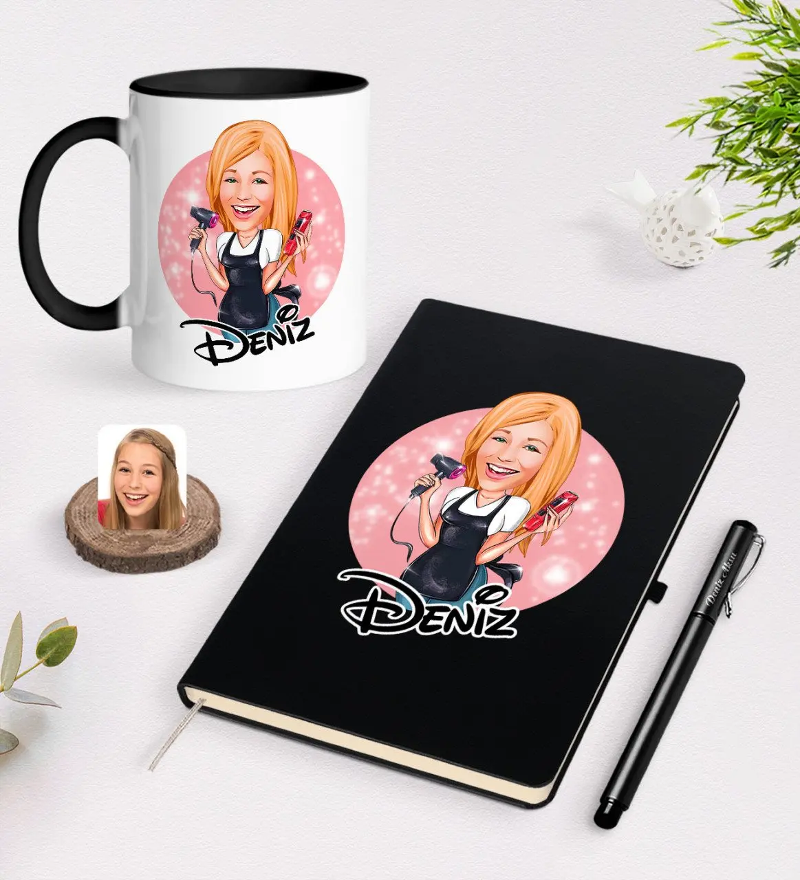 

Персонализированные Для женщин парикмахерские карикатура черная ручка для записной книжки и кружка Seti-3