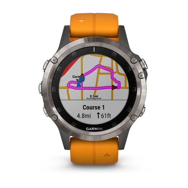 Garmin Fenix 5 Plus Sapphire титановый с оранжевым ремешком | Электроника