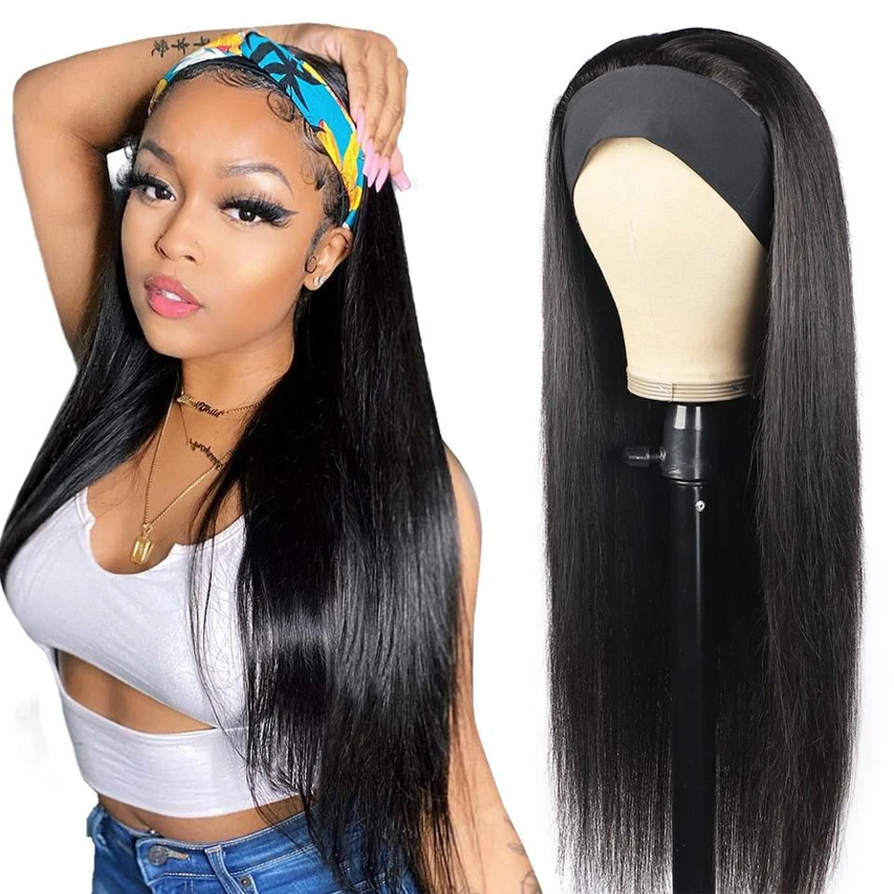 

Bone Straight Human Hair Wigs Remy Brazilian Natural Long Headband Wigs For Women Glueless 150% Density